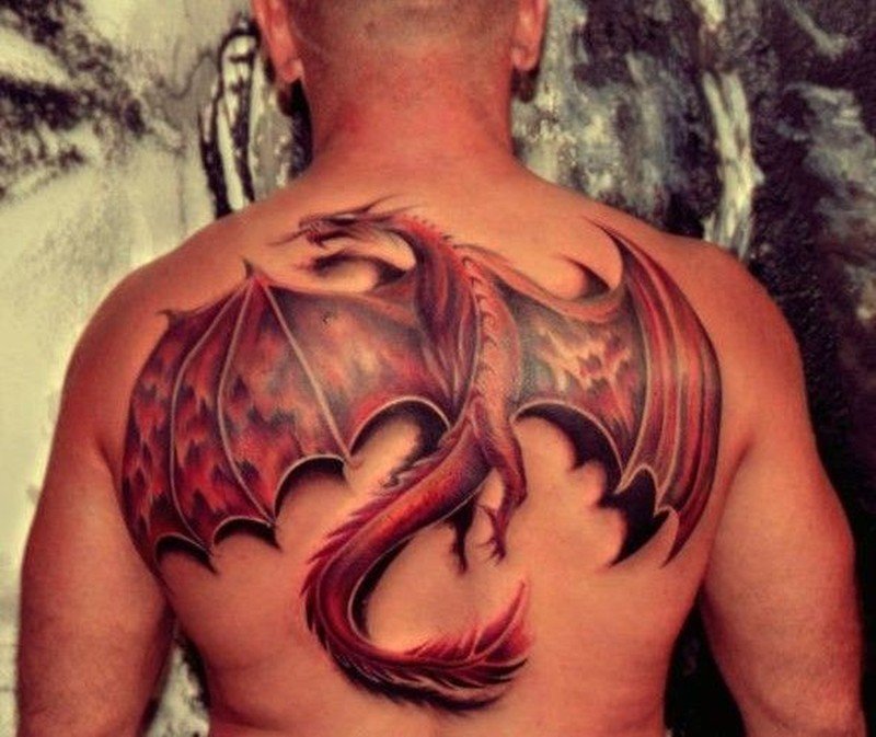 Татуировка на спине дракон для мужчин