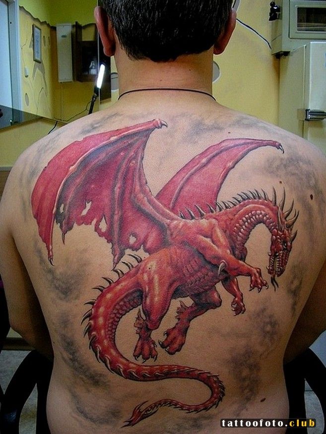 Тату красного дракона на всю спину