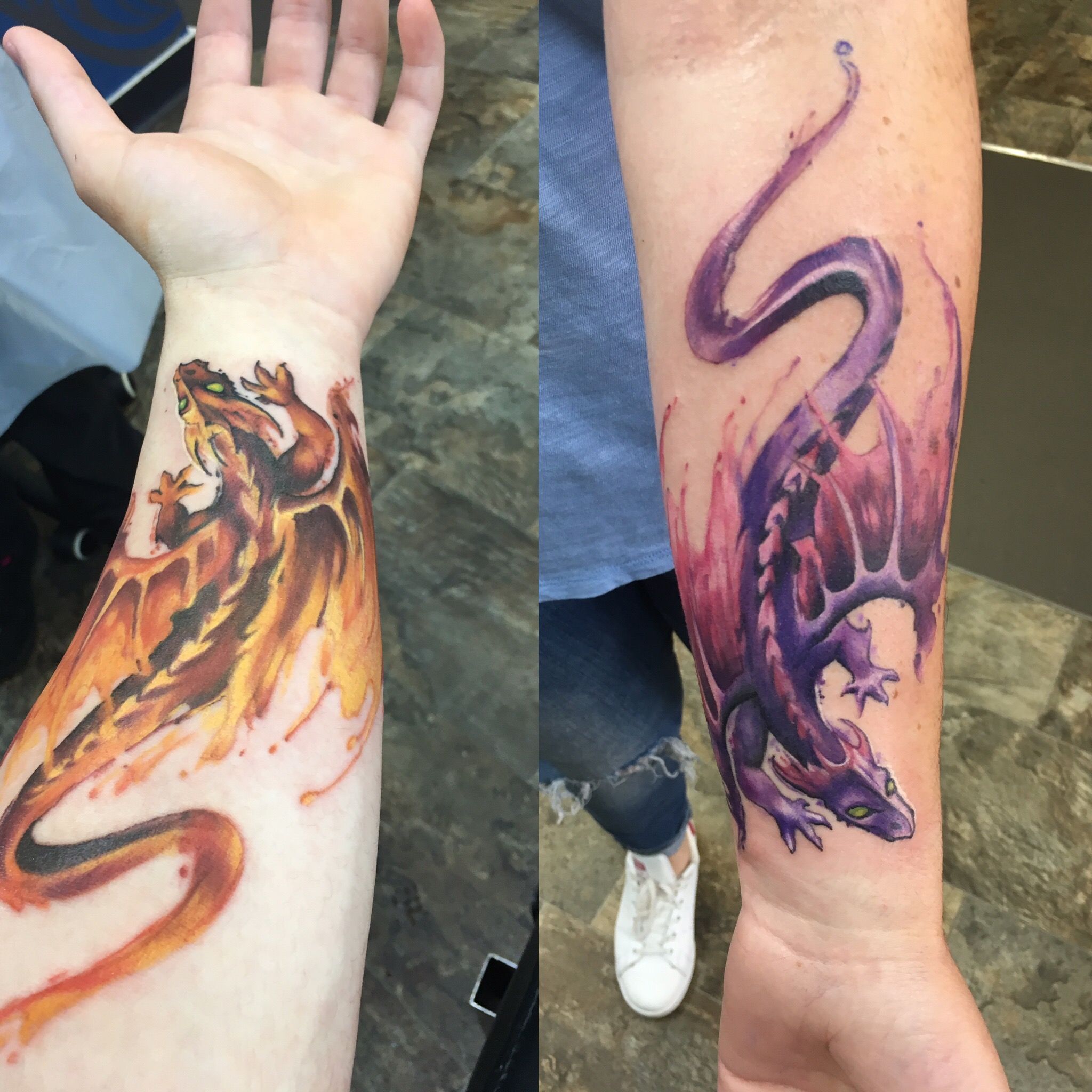 Татуировки на руку парные дракона
