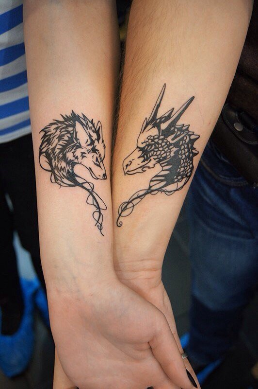 Парные Татуировки для двоих драконы