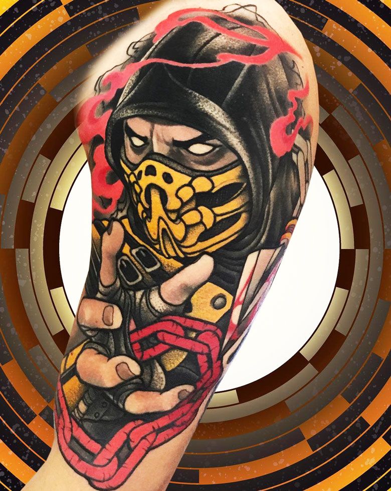 Тату скорпион мортал комбат 16.01.2021 №0018 -scorpion mortal tattoo- tatufoto.com