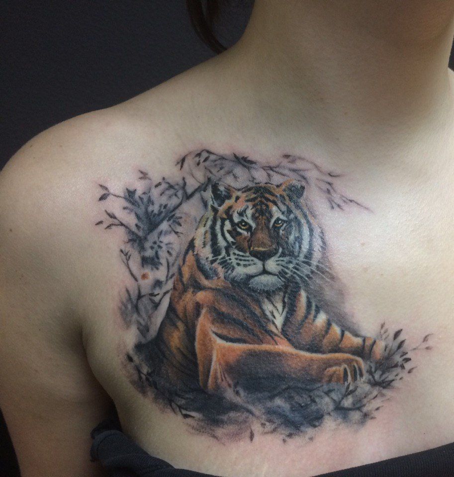 Фото тату тигра на груди