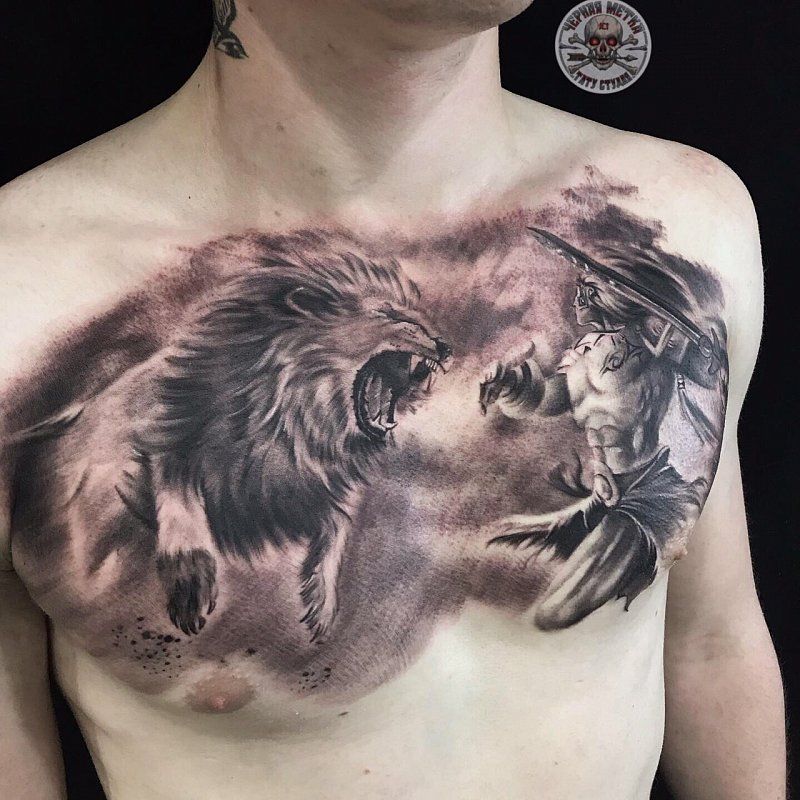 Тату лев на груди - значение, описание и эскизы татуировки