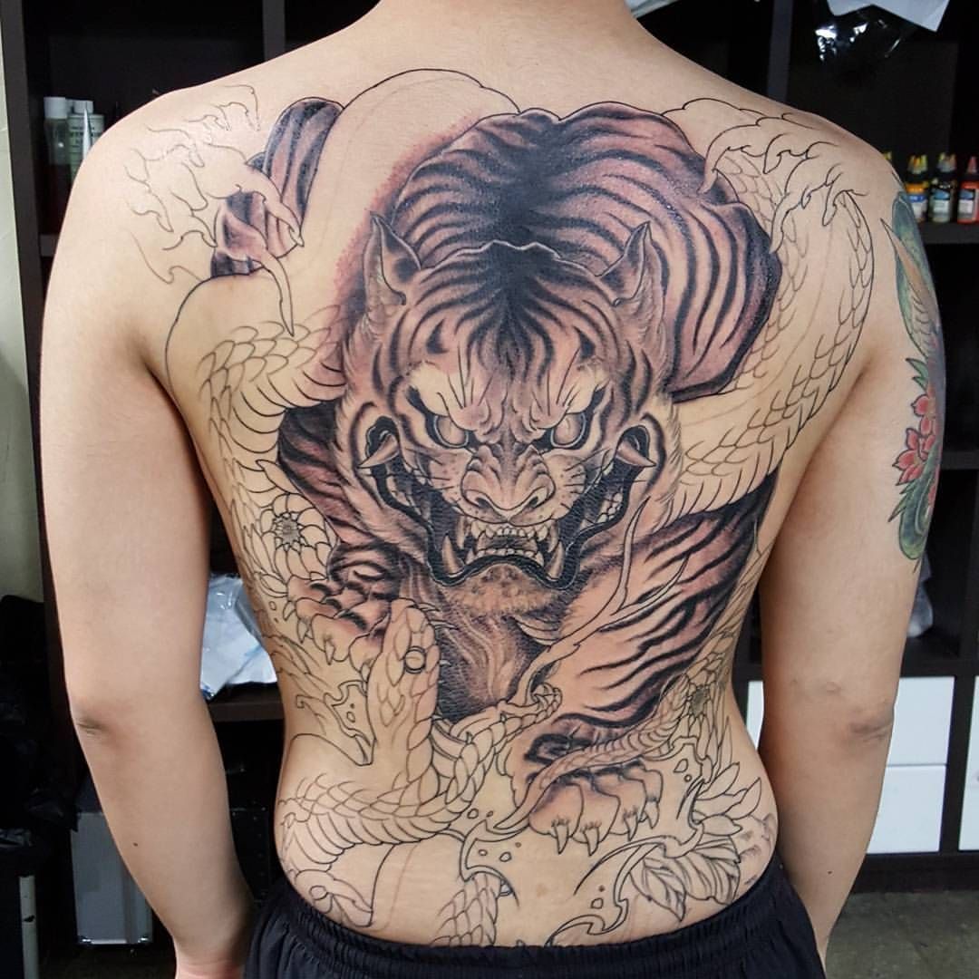 Тату тигр на всю спину