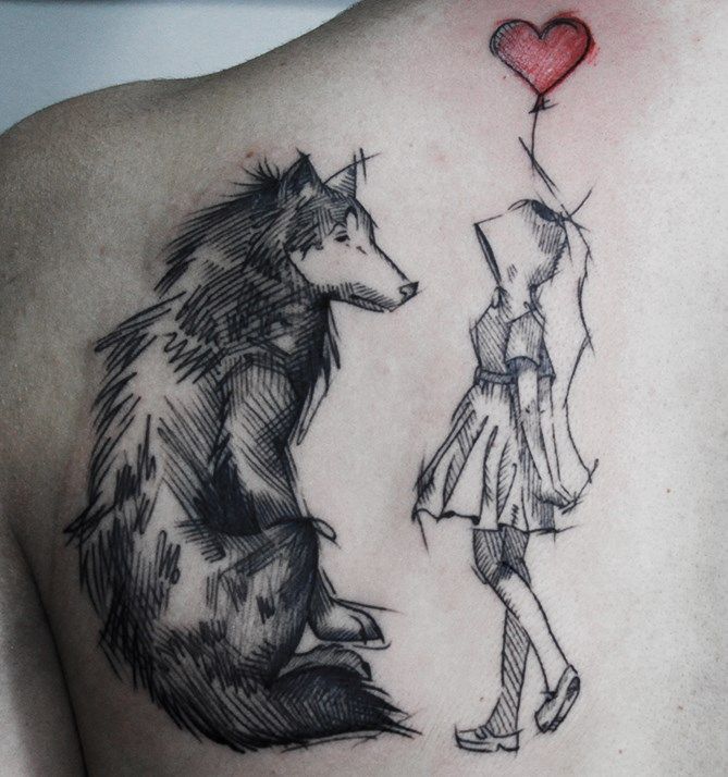 Татуировка лисы и волка