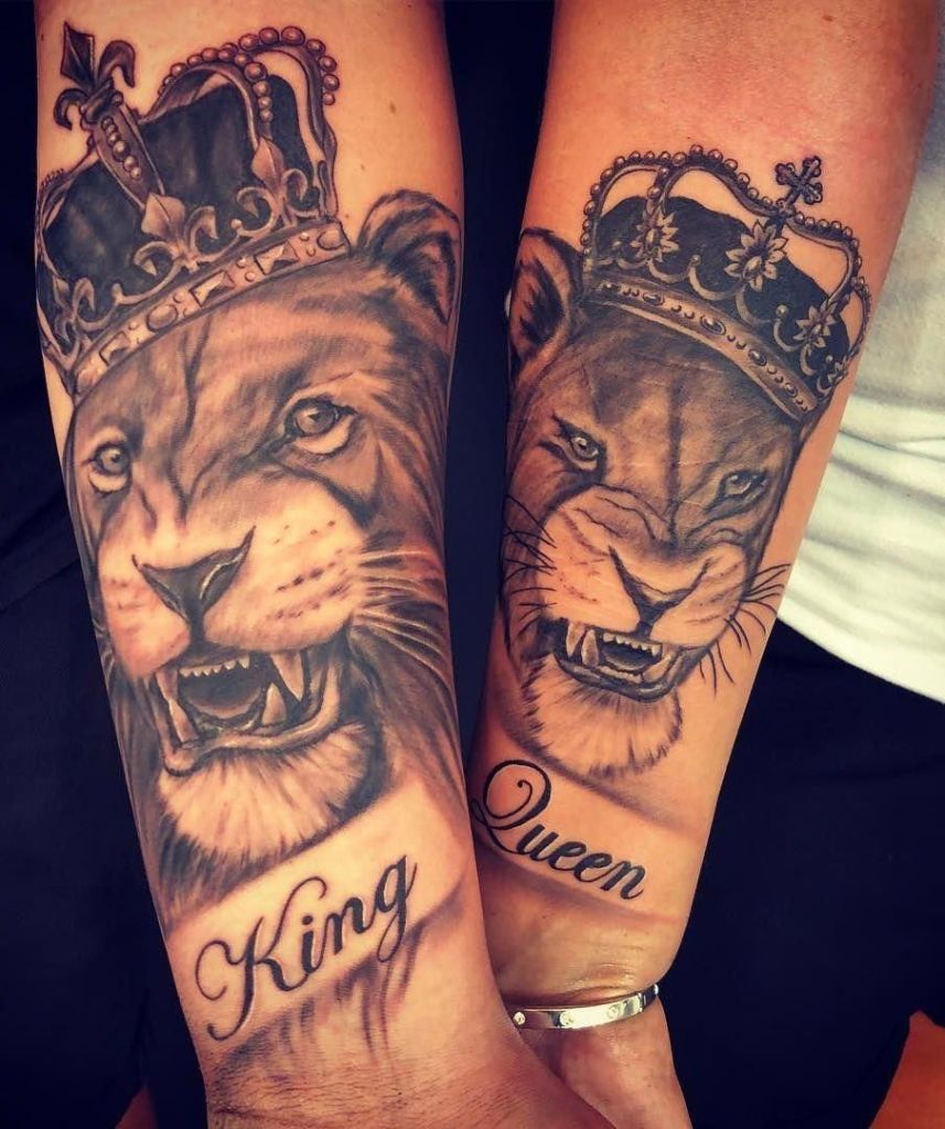 Парные тату Лев и львица с короной